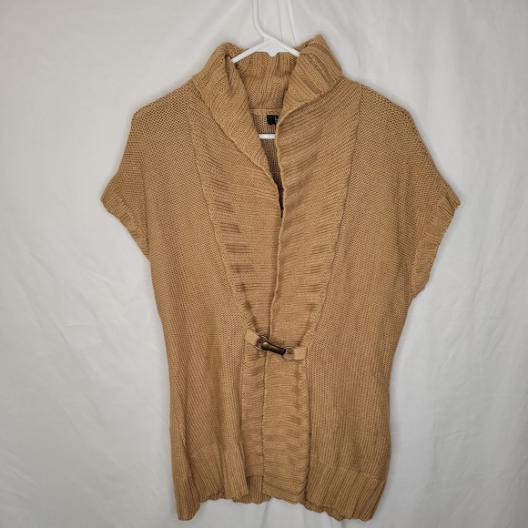 Ralph Lauren Sweater Womens Large Tan Vest Cardigan Linen Blend Buckle Size Med - Picture 3 of 5
